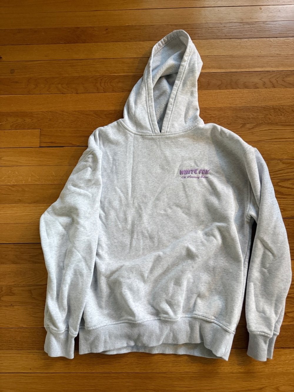 White Fox Boutique Light Gray Hoodie with Lavender Logo